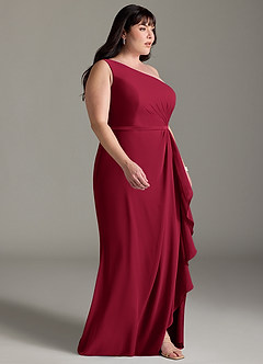 Azazie Liza Bridesmaid Dresses Burgundy Mermaid One Shoulder Chiffon Dress image9