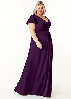 Azazie Soren Bridesmaid Dresses Grape A-Line Pleated Stretch Satin Dress image10