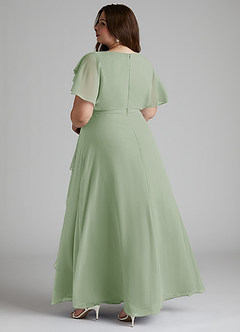 Azazie Aaliyah Modest Bridesmaid Dresses A-Line Scoop Pleated Chiffon Floor-Length Dress image9