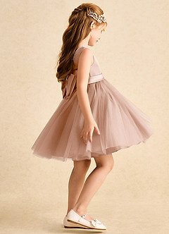 Azazie Jani Flower Girl Dresses Champagne Rose A-Line Bow Tulle Dress image3
