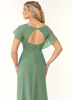 Azazie Rylee At-home Try On Dresses Dusty Sage A-Line Pleated Chiffon Dress image2