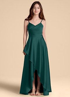 Azazie Prisha Junior Robe Trapèze en Satin extensible Plissée Emerald image5