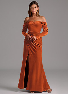 Azazie Hallie Bridesmaid Dresses Burnt Orange Mermaid Long Sleeve Velvet Convertible Dress image3