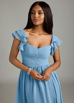 Azazie Anaya Bridesmaid Dresses Steel Blue A-Line Pleated Chiffon Dress image6