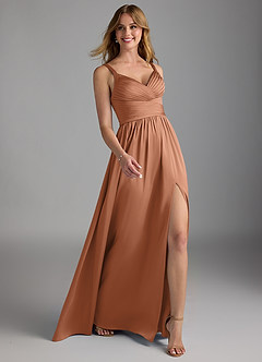 Azazie Chanel Bridesmaid Dresses Bronzer A-Line Pleated Stretch Satin Dress image6