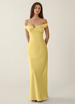 Gwendonme Pastel Yellow Satin Crystal Linen Prom Dress image4