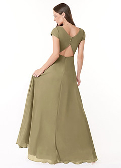 Azazie Hainsly Robes de demoiselle d'honneur Robe Trapèze en Mousseline de soie Encolure en Forme de Cœur Vert Mousse image4
