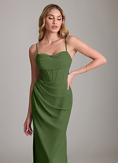 Azazie Mai Bridesmaid Dresses Olive Sheath Pleated Chiffon Dress image5