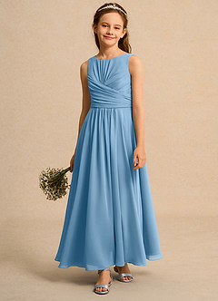 Azazie Ducky Junior Formal Blumenmädchenkleider A-Linie Plissee Chiffon Kleid Stahlblau image4