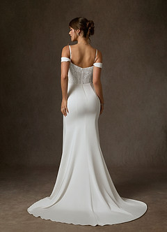 Azazie Alyce Essayer des robes à la maison Robe Sirène en Crêpe Dos Satin Épaule décolletée Blanc De Diamant image11