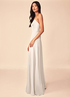 Azazie Mei Bridesmaid Dresses White Alabaster A-Line V-Neck Stretch Satin Dress image4