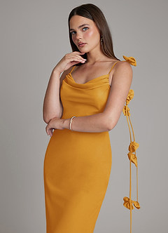 Azazie Kalico Bridesmaid Dresses Butterscotch Mermaid Pleated Chiffon Dress image4