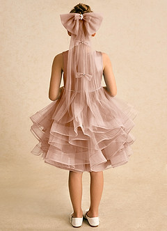 Azazie Tinie Blumenmädchenkleider Ballkleid Schleifen Tüll Kleid Champagner Rosa image6