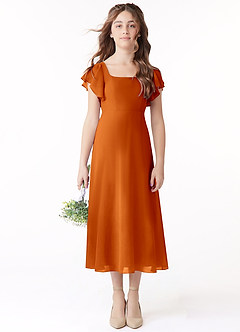 Azazie Bondi Junior A-Line Ruchede Chiffon Te-længde Junior brudepige Kjole image2