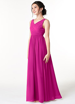 Azazie Sawyer Junior Fuchsia A-Line Pleated Chiffon Dress image4