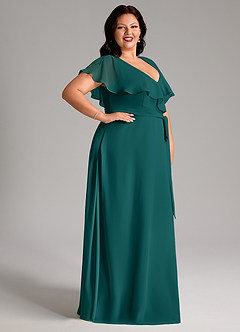 Azazie Lainey Bridesmaid Dresses Peacock A-Line with Pockets Chiffon Dress image12