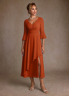 Azazie Aerynne Kleider für die Brautmutter A-Linie Plissee Chiffon Kleid Gebranntes Orange image4
