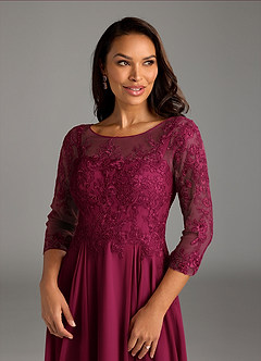 Azazie Marge Mother of the Bride Dresses Burgundy A-Line Scoop Lace Chiffon Dress image5