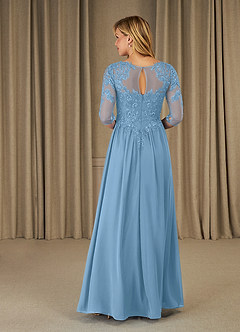 Azazie Mirielle Kleider für die Brautmutter A-Linie Schaufel Spitze Chiffon Kleid Stahlblau image2