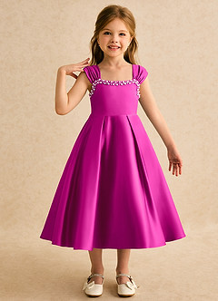 Azazie Yosemite Flower Girl Dresses Fuchsia Ball-Gown Sweetheart Neckline Matte Satin Dress image1