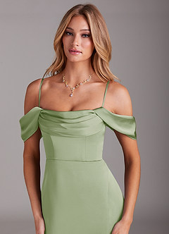 Azazie Saige 신부 들러리 드레스 인어 오프 더 숄더 스트레치 새틴 발목 길이 드레스 image2