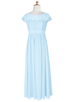 Azazie Silvermist Junior Sky Blue A-Line Pleated Chiffon Dress image8
