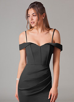 Azazie Everly Bridesmaid Dresses Black Mermaid Off the Shoulder Stretch Satin Convertible Dress image2