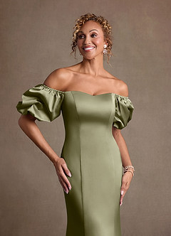 Azazie Redding Mother of the Bride Dresses Pistachio Sheath Ruched Stretch Satin Dress image6