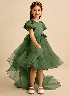 Azazie Cocoa vestidos de niña de las flores Vestido de Oliva de Tul de Princesa con Plisado image8