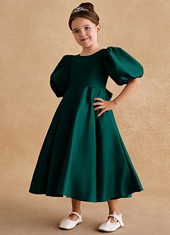 Azazie Sugarplum Flower Girl Dresses Pine A-Line with Sleeves Matte Satin Dress image4