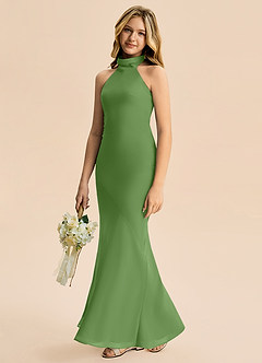 Azazie Velli Junior Vestido Albahaca de Gasa de Corte Sirena con Cuello alto image4