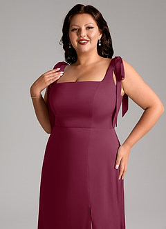 Azazie Frostine Brautjungfernkleider A-Linie Schleifen Stretch-Satin Kleid Maulbeerrot image12