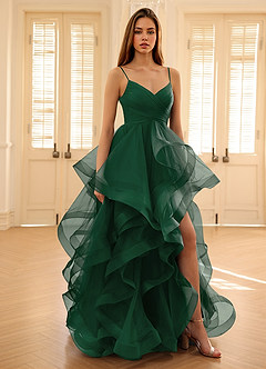 Carmencita Smaragdgrün A-Linien-Rüschen-Abendkleid image7