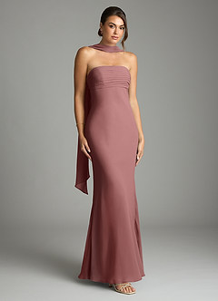 Azazie Saylor Vestidos de damas de honor Vestido de Rosa Del Desierto de Gasa de Corte Sirena con Sin tirantes image1