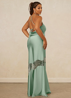 Christian Siriano Bridal for Azazie 1012 Bridesmaid Dresses Agave Sheath Lace Stretch Satin Dress image14