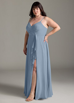 Azazie Akita Robes de demoiselle d'honneur Robe Trapèze en Mousseline de soie Bleu Poussiéreux image8