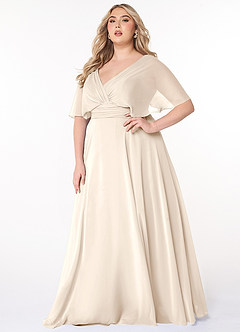 Azazie Pamela Bridesmaid Dresses White Alabaster A-Line V-Neck Pleated Chiffon Dress image6