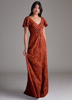 Azazie Soren Brudtärnklänningar Klä av A-Linje i Blommig Utbrändhet Plisserad Kastanjebrunt image2