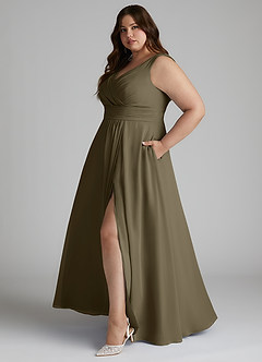 Azazie Karina Bridesmaid Dresses Willow Green A-Line Pleated Chiffon Dress image8