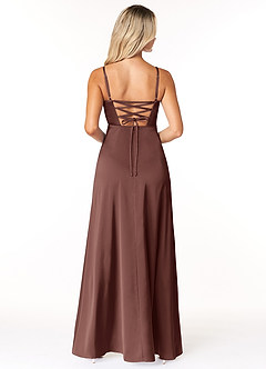Azazie Marchella Abiti da Damigella Abito A-Line in Raso Elasticizzato Corsetto Espresso image4