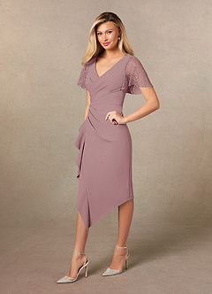Azazie Eloise Mother of the Bride Dresses Dusty Rose Sheath Pleated Stretch Crepe Dress image3
