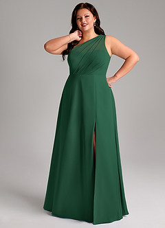 Azazie Phaedra Brautjungfernkleider A-Linie One-Shoulder Chiffon Kleid Dunkelgrün image15