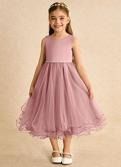 Azazie Lass Flower Girl Dresses Dusty Rose A-Line Bow Tulle Dress image2