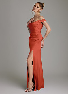 Azazie Teyana Brautjungfernkleider Etui Schulterfrei Stretch-Satin Kleid Rost image6