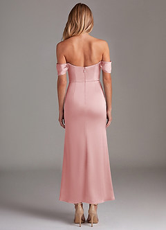 Azazie Saige Bridesmaid Dresses Powder Pink Mermaid Off the Shoulder Stretch Satin Dress image8
