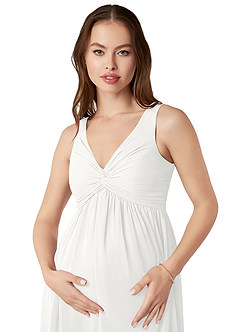Azazie Yetta Maternity Bridesmaid Dresses A-Line V-Neck Gathered Chiffon Floor-Length Dress image12