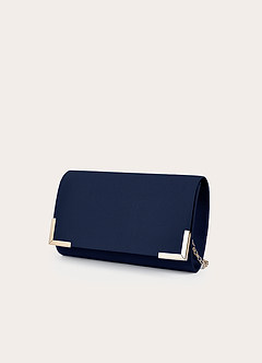 front Ensemble de sandales à talons carrés et bride cheville en satin mat assorties et pochette enveloppe