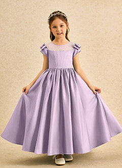 Azazie Toffee Flower Girl Dresses Frosted Lilac Ball-Gown Bow Matte Satin Dress image2