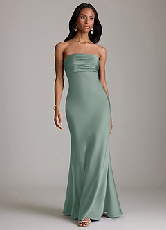 Azazie Saylor Brudtärnklänningar Klä av Sjöjungfru i Stretch Satin Axelbandslös Silversalvia image2