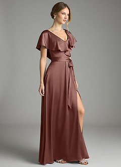 Azazie Lainey Bridesmaid Dresses Espresso A-Line with Pockets Stretch Satin Dress image5